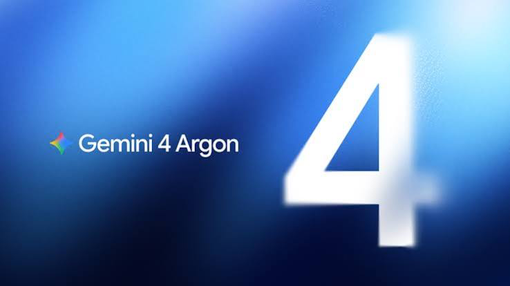 Gemini 4 Argon graphic with a large white numeral four against a blue background