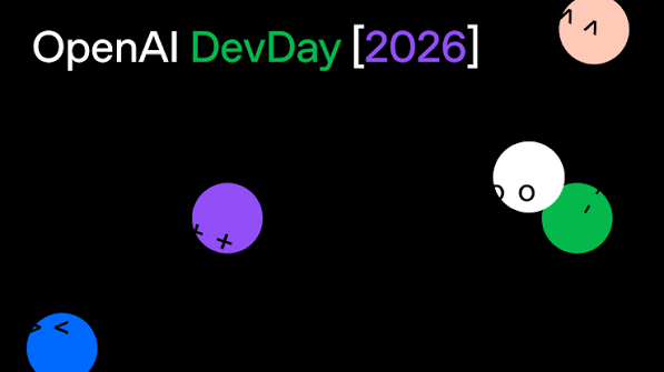 OpenAI DevDay 2026 graphic with colored dots against a black background